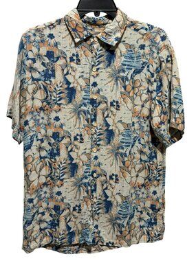 Margaritaville Mens Tropical Floral Palm Leaf Print Hawaiian Camp Aloha Shirt M